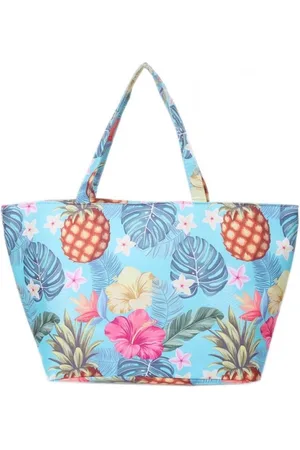 Merkloos Strandtas - Multi Color- Zomerse Print - Annanassen - Bladeren - Ritssluiting - 55x35x20cm