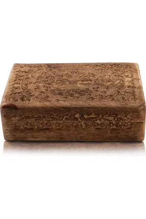 Merkloos Handgemaakte Decoratieve Houten Sieraden Doos - Levensboom Carving - Grote Verjaardagscadeaus