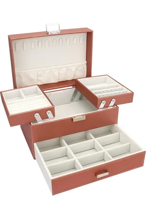 Merkloos Sieradendoos, 3 lagen, grote sieradenkistje, grote sieradenorganizer met lade voor armbanden, oorbellen, ringen, halskettingen, horloges, roségoud