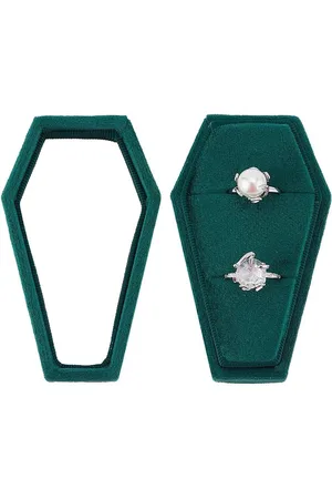 Merkloos Ringendoosje Groen Fluweel - 2 Gleuven - Bruiloft Ringendoos - Gotische Sargring Opbergdoos - Fluweel Binnenkant - Huwelijksaanzoek Ceremonie - Verloving Sieraden Oorbellen