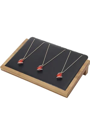 Merkloos Sieraden Display Stand Showcase voor hanger ketting - Bamboe (2-L zwart leer)