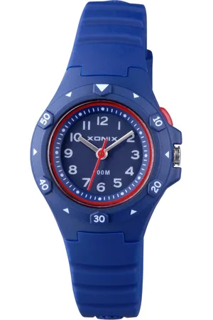XONIX ABH-006 - Horloge - Analoog - Kinderen - Unisex - Siliconen band - ABS - Cijfers - Achtergronverlichting - DonkerBlauw - Rood - Waterdicht - 10 ATM