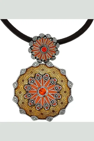 Behave Ketting van leer met bloemen hanger