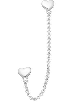 EAR IT UP Oorbellen - Dubbel - Hart - Ketting - Push back oorknopjes - 925 sterling - 63 x 6 mm - 1 stuk
