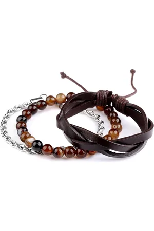 Di Lusso Armbanden set Yvan - Stainless Steel - Leder - Agaat - - Heren - 22 cm