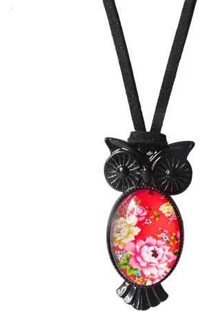 2 Love It Gebloemde Uil - Ketting - Suede veter - Metaal - Lengte 45 cm - - Roze - Zwart