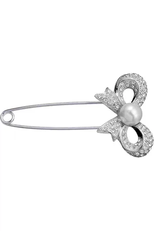 Fako Bijoux® Sierspeld - Sjaalspeld - Vestsluiting - Vestspeld - Strik Met Parel - 84mm