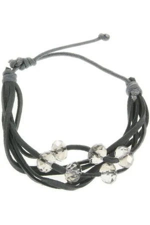 Behave Armband grijs imitatieleer met kralen verstelbaar