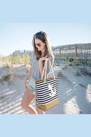 Merkloos Strandtas voor dames, zomertas, grote schoudertas met trekkoord, voor strand, vakantie, winkelen en reizen