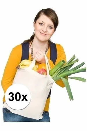 Merkloos 30x Katoenen boodschappen tassen naturel