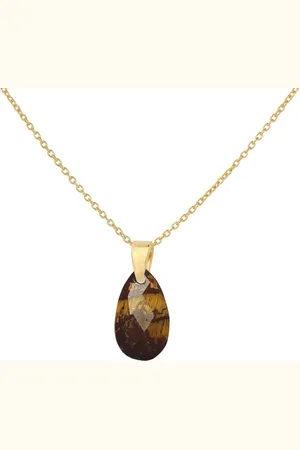 ARLIZI 2256 Ketting tijgeroog druppel hanger - verguld - 44 cm
