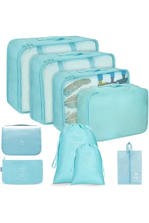 Merkloos Koffer-organizer, reisorganizer, toilettas, schoenenzak, een set van 9 stuks, verkrijgbaar voor gezinnen, zakenreizen, waterdichte verpakking voor kleding, cosmetica (lichtblauw)