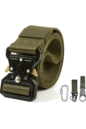 Merkloos Tactical Belt - Werkriem - Veiligheidsriem - Nylon riem verstelbaar voor heren en dames Buitensportriem - Quick Release - 125 cm - Verstelbaar ( - met karabijnhaak + 2 sleutelhangers)