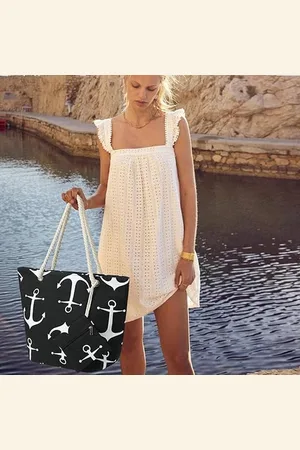 Merkloos Strandtas voor dames, zomertas, grote schoudertas met trekkoord, voor strand, vakantie, winkelen en reizen
