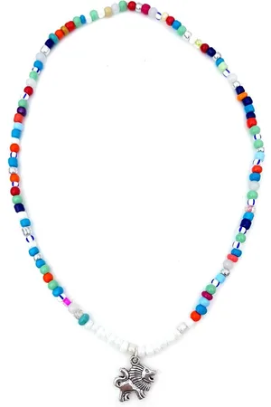 No Evil Kinderketting met multicolor glaskraaltjes en zilverkleurige hanger leeuw