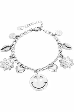 MICHELLE Armband met bedels - stainless steel sieraad - bedelarmband - smiley bloemen schelp hartjes