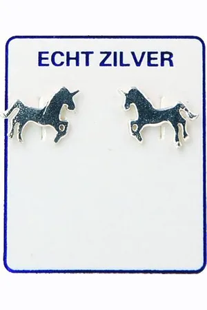 No Evil Zilveren oorknopjes voor kinderen paard unicorn eenhoorn