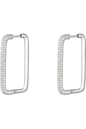 LMPiercings NL Oorbellen rechthoek met glitters klein- zilver