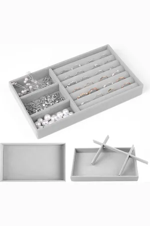Merkloos 3-Delige Stapelbare Sieraden Organizer Set met Verwijderbare Lade - 21 x 12.5 x 2.5 cm