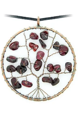 Bloom Almadijn-Granaat levensboom hanger - 5 cm - ketting inclusief verstelbaar zwart koord