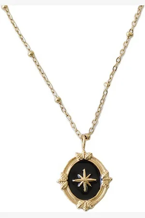 ASTRADAVI 18K Vergulde Hanger Ketting - Hanger - Vintage Ontwerpen met Natuurlijke Edelstenen Bedels - Poolster Zwart Emaille