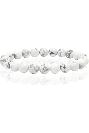 Memphis Natuursteen Armband met 8mm Kralen - White Howlite