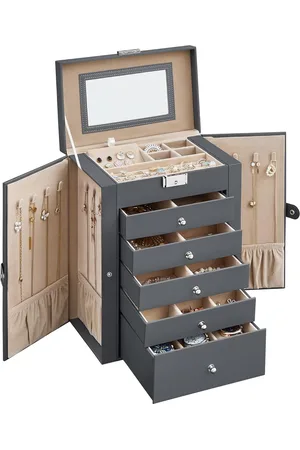 Merkloos Sieradendoosje met 6 niveaus, sieradendoos met 5 laden, veel opbergruimte, binnen met spiegel, afsluitbaar, sieradenopslag, cadeau voor je geliefde, voor horloges