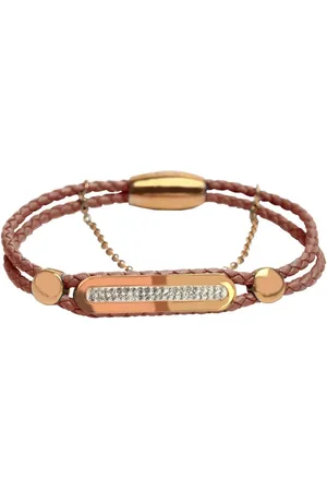 Silventi 980101686 Stalen Armband - Dames - Gevlochten - Met kristal - Magneet Sluiting - - 19cm - Goudkleurig - Leer