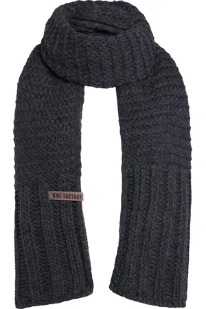 Knit Factory Alex Gebreide Sjaal Dames & Heren - Warme Wintersjaal - Grof gebreid - Langwerpige sjaal - Wollen sjaal - Heren sjaal - Dames sjaal - Unisex - - Donkergrijs - 200x45 cm