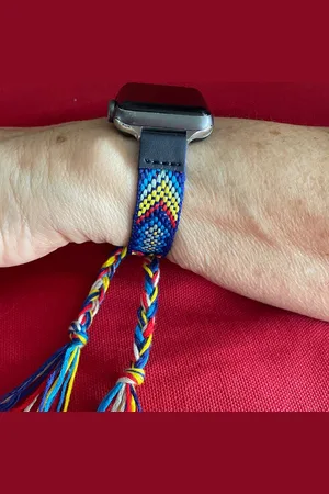 Merkloos Applewatch horlogebandje- bohemian stijl-maat 38/40/41mm- vlecht motief-stof met kunstleer- aantreksluiting