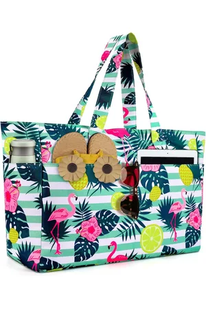 Merkloos Strandtas XXL-familie, grote strandtas met ritssluiting, waterdicht, zanddicht, handtas, schoudertas, dames 45L, opvouwbaar, ultralichte badtas voor vakantie, reizen, sportschool, picknick