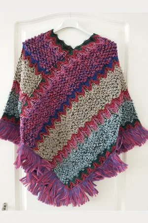 Merkloos Dames poncho Shirley fantasiemotief groen zwart koningsblauw beige roze bruin rood