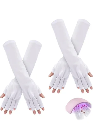 Merkloos 2 Paar Anti UV Handschoenen voor Gelnagellamp, Vingerloos Anti UV Handschoenen Lange UV Schildhandschoenen voor Manicure UV Lichthandschoenen voor Nagelsalon Thuisgebruik Buitensporten (Wit)