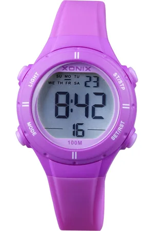 XONIX BAI-A03 - Horloge - Digitaal - Kinderen - Unisex - Siliconen band - ABS - Cijfers - Achtergrondverlichting - Alarm - Start-Stop - Tweede tijdzone - Datumaanduiding - Waterdicht - 10 ATM - Paars