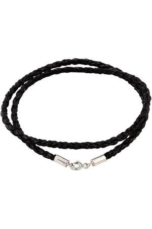 AuBor ®. Gevlochten leren ketting met zilveren sluiting. . 4mm × 100cm