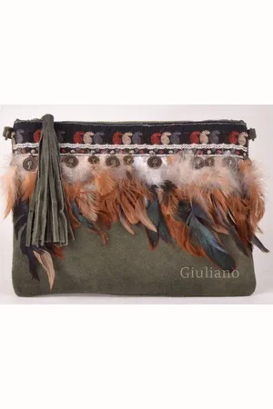 Giuliano Suede Clutch met Veertjes