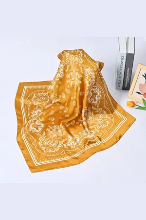 Merkloos Dames Sjaal - Modieuze rayon sjaal - Vierkante hoofddoek - Vintage satijnen haar sjaal - Hoofdband - Zachte sjaal - Modieuze cashewbloemensjaal - Unisex - 70x70cm
