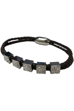 Silventi 980101965 Lederen armband met metalen - zirkonia - Bruin - gevlochten