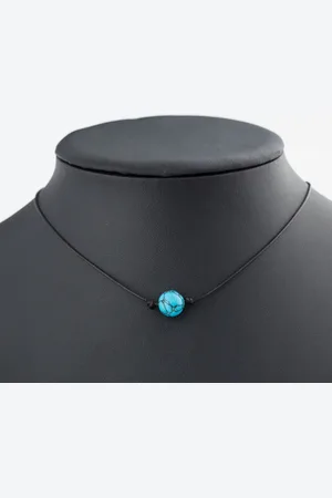 KJG Lederen ketting met twee Blauwe kralen