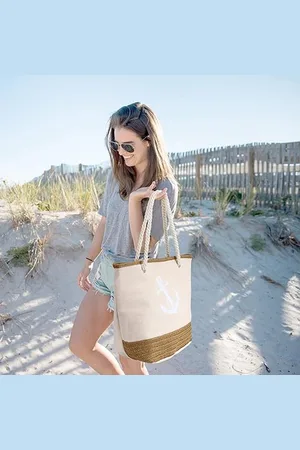 Merkloos Strandtas voor dames, zomertas, grote schoudertas met trekkoord, voor strand, vakantie, winkelen en reizen