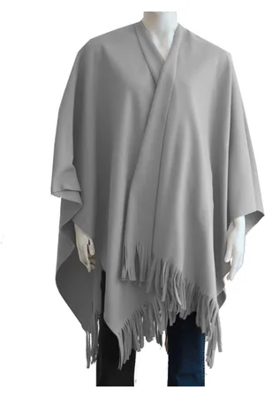 Boris Omslagdoek/poncho - licht grijs - 180 x 140 cm - fleece - Dameskleding accessoires