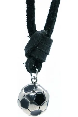IBIZA MEN MENS JEWELLERY IbizaMen KIDS - Jongens - ketting - voetbal - RVS - lerenveter - 70cm