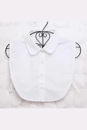 Merkloos Losse kraag wit katoen met ronde kraag - Blouse kraagje - Nep los kraagje | Wit - Rond | Verstelbaar | DH collection