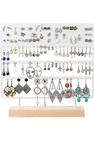 Merkloos Oorbellen rekje- Jewellery Display Storage Stand- Earring Holder -144 Holes- White Oorbellen rekje