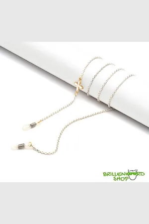 Eyezoo Brilketting – - brillenketting – gevlochten staal – met goud – bloem