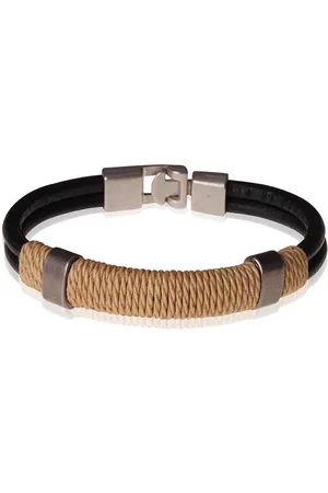 LGT JWLS LGT Jewels zwarte leren armband Heren Geel Touw- 21.5cm