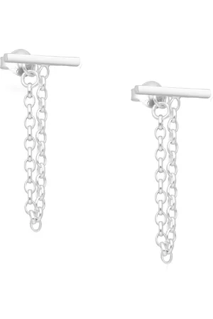 EAR IT UP Oorbellen - Bar - Horizontaal - Ketting - Push back oorknopjes - 925 sterling - 26 x 12 mm - 1 paar