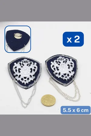 Merkloos 2 BROCHES met SCHILD en Ketting, met Speld, Kleur