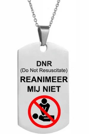 Amodi Reanimeer Mij Niet - DNR - Do Not Resuscitate - Niet Reanimeren Penning - Ketting - Gegraveerd - Identiteitsplaatje - Dog Tag - Herkenningsplaatje - RVS - Verstelbaar
