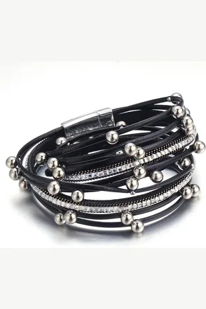 Montebello Armband Bunna - Pu Leer - Kristal - 316L Staal - 15mm - 39cm